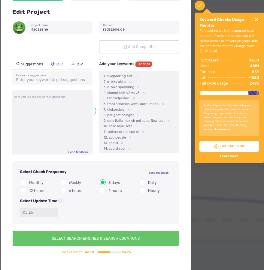 SerpWatch - Projekteinstellungen